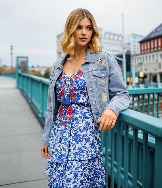 C&V Chelsea & Violet Brushed Distressed Denim Jacket Product Image