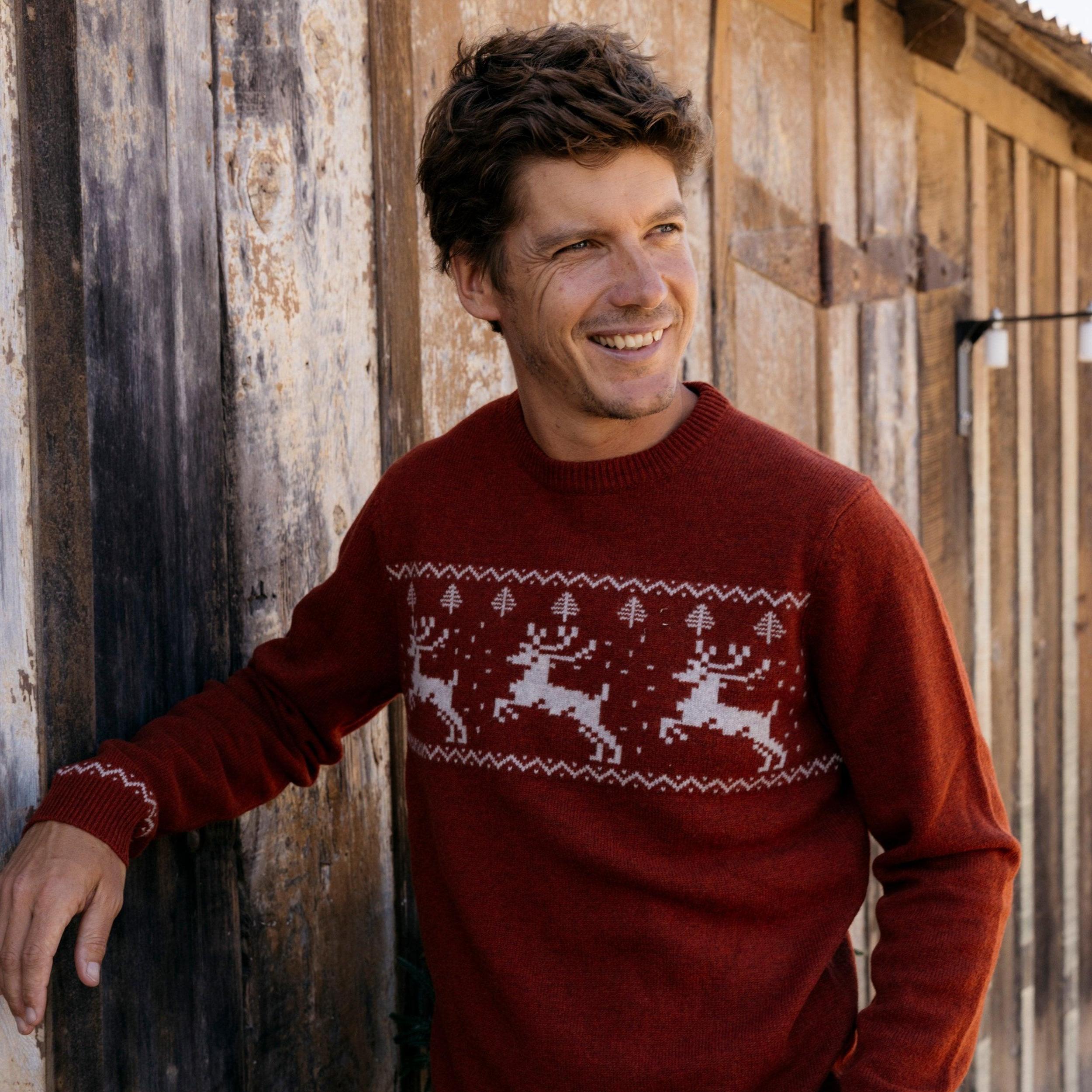 Reindeer Lambswool Sweater Crew - Holiday Red Product Image