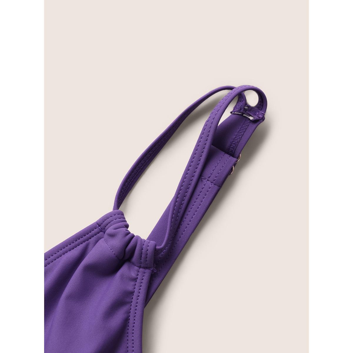 Plus Size V Neck Solid Tie Knot Ruffles Swim Dress Women's Swimwear Mauve Beach Bodycon Overlap Collar High stretch Curve Swim Dresses BloomChic 18-20/2X Product Image