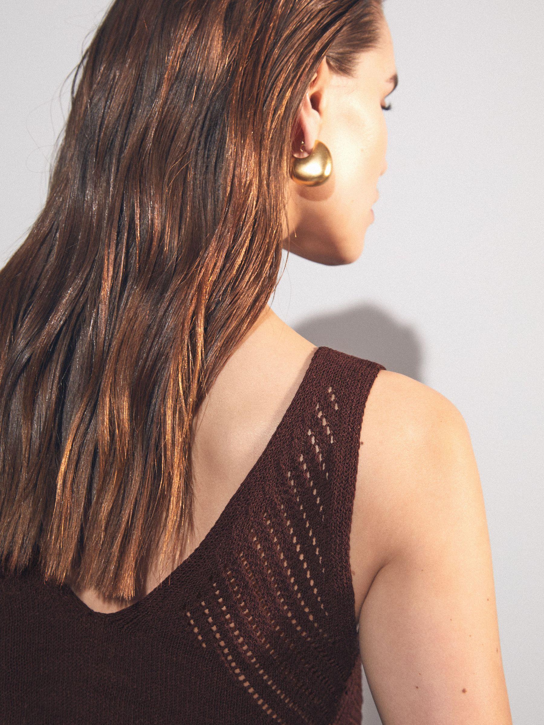 Cotton Blend Open Knit Vest in Chocolate Brown Product Image