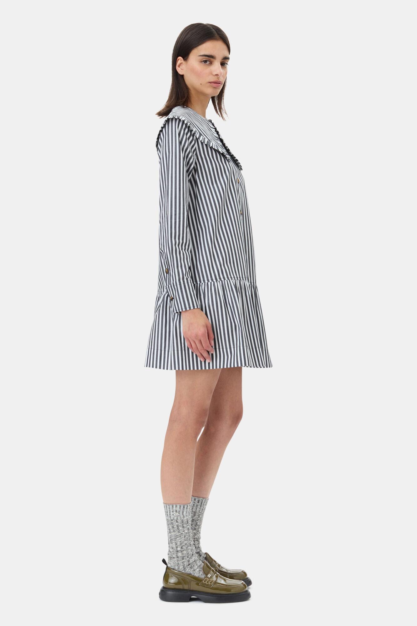 Black and White Stripe Mini Shirt Dress Product Image
