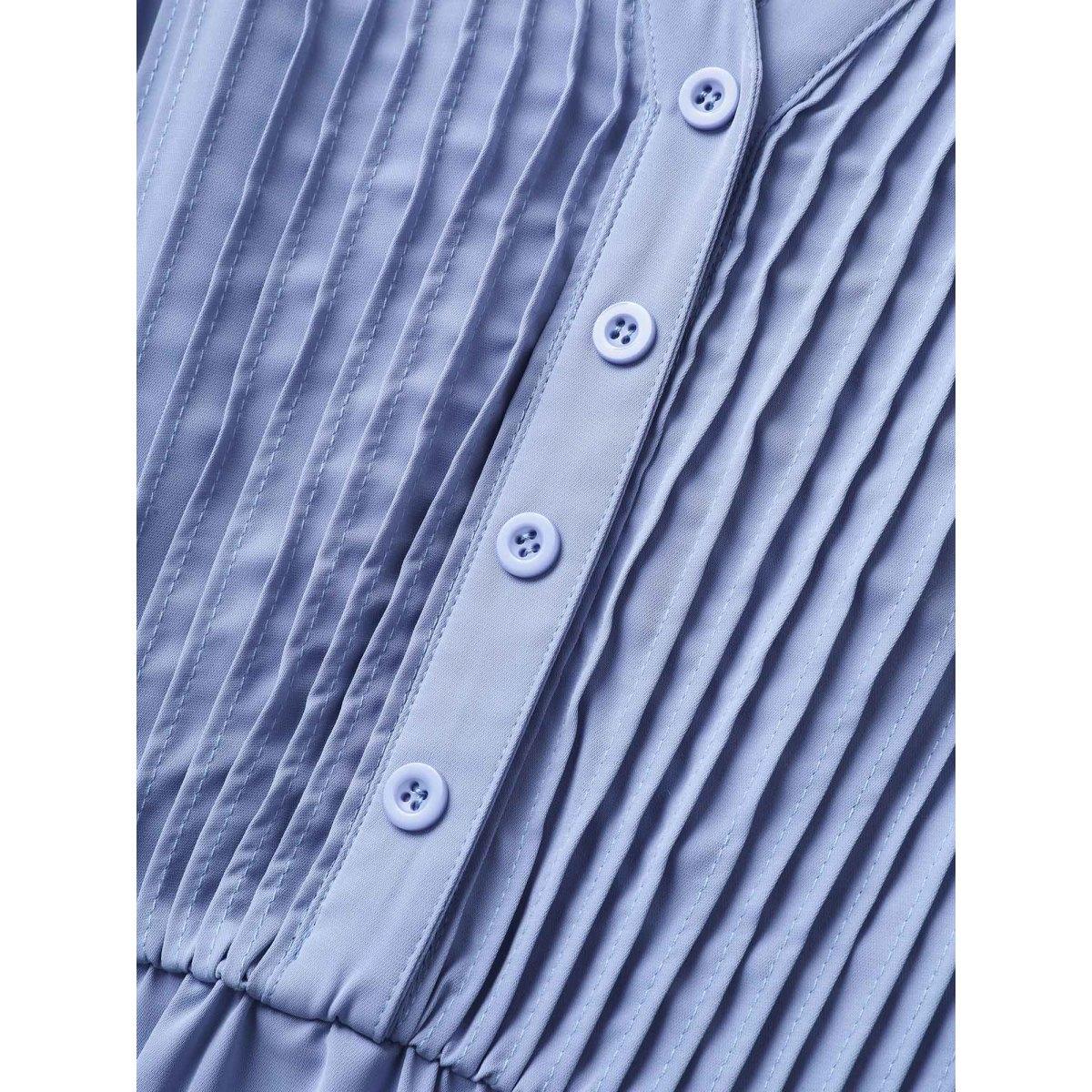 Plus Size Plain Pleated Button Detail Cap Sleeve Dress Stone Women At the Office Tucked seam Flat collar with V-notch Cap Sleeve Curvy BloomChic 14-16/1X Product Image