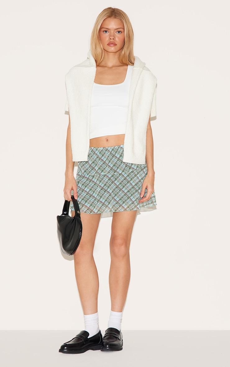 Green Check Printed Frill Hem Mini Skirt Product Image