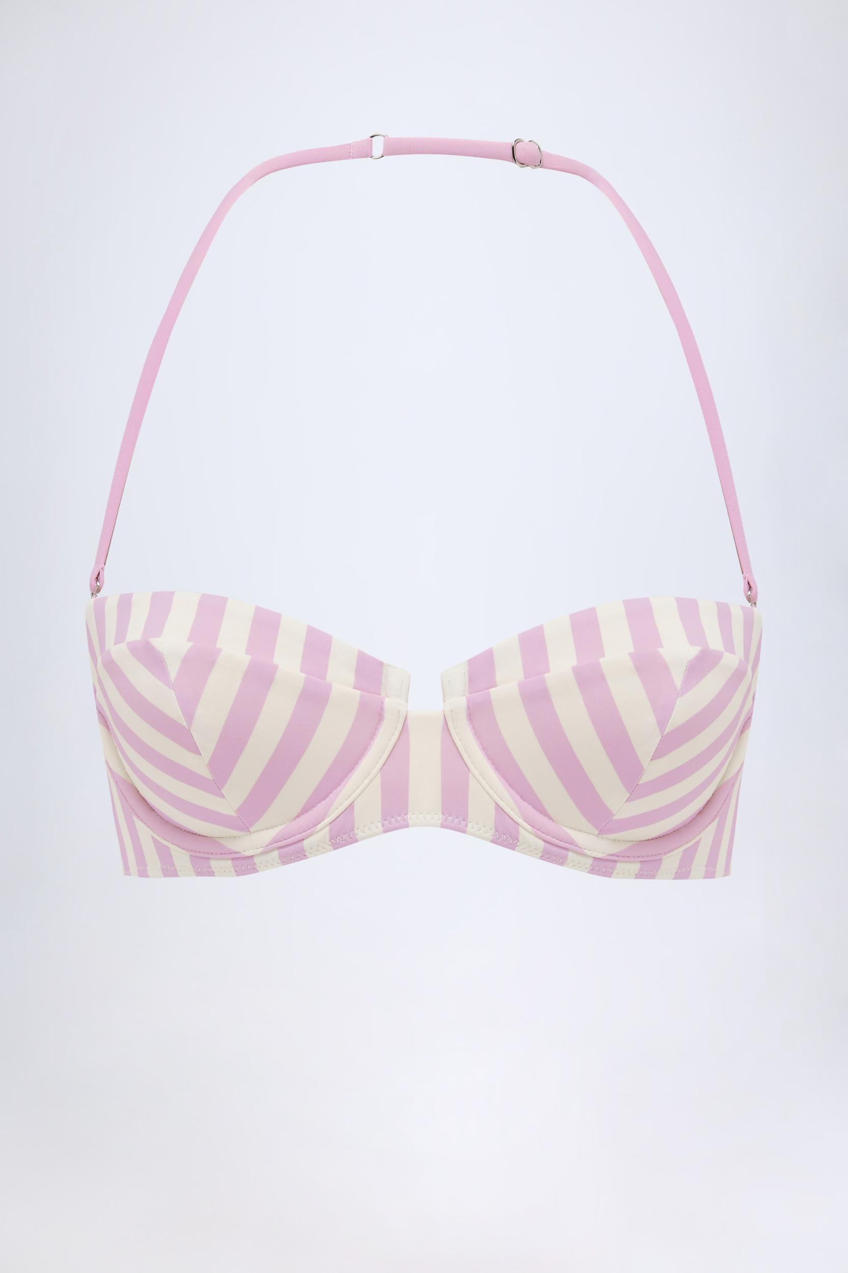Underwired Halterneck Balconette Bikini Top in Mauve Stripe Product Image