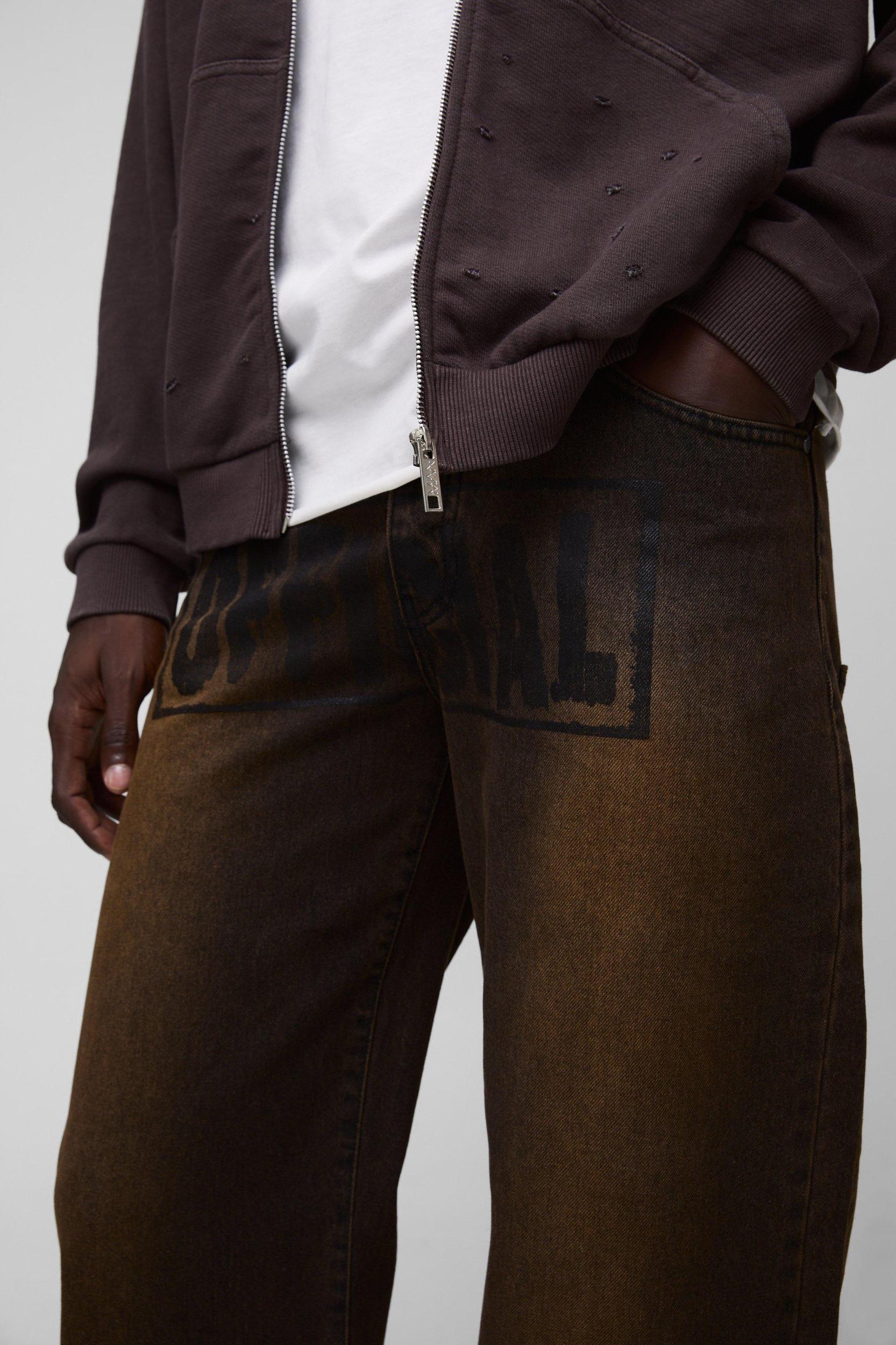 Relaxed Rigid Stacked Ombre Official Printed Jeans | boohooMAN USA Product Image