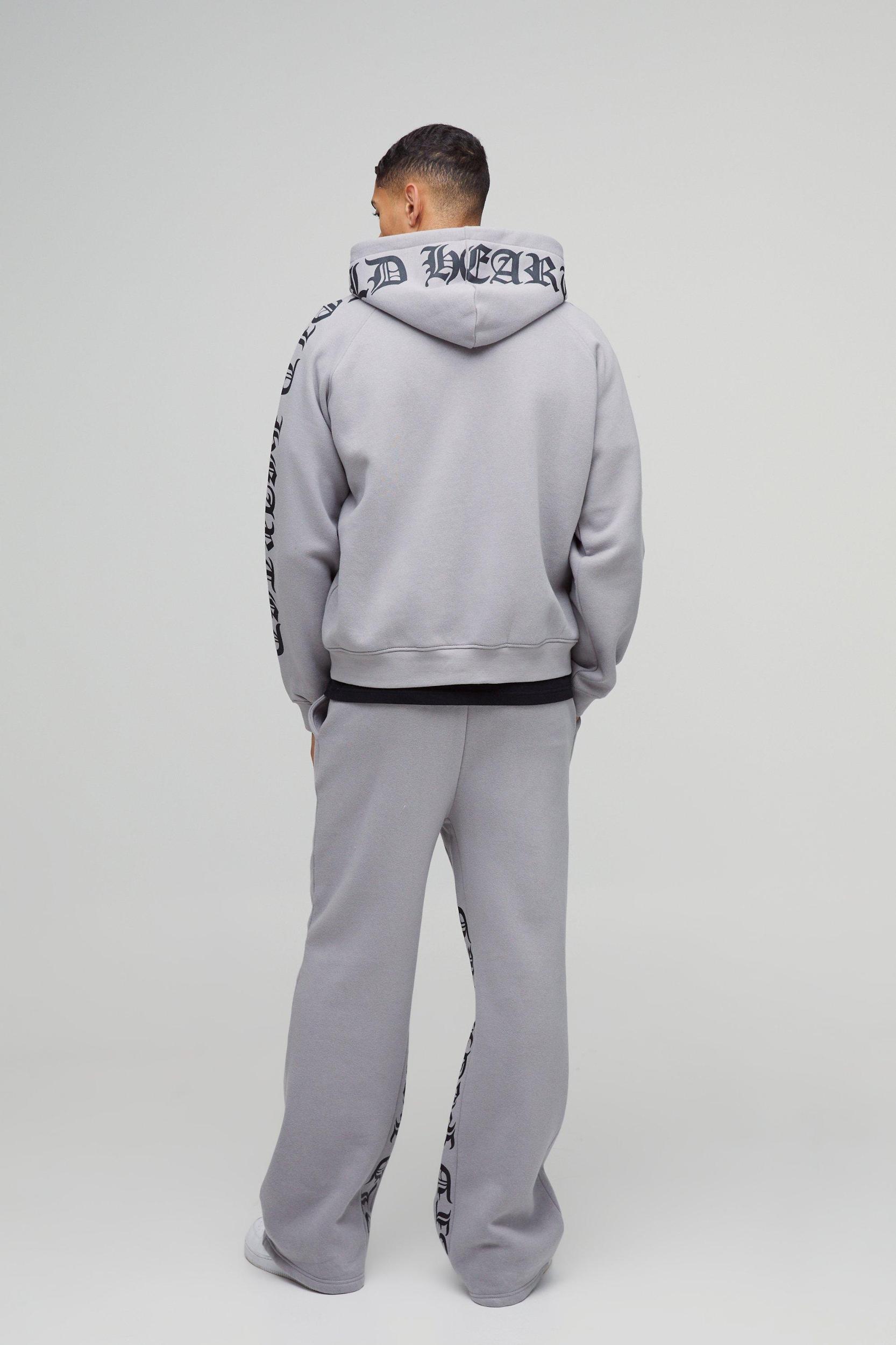 Oversized Boxy Gothic Heart Print Zip Through Gusset Hooded Tracksuit | boohooMAN USA Product Image