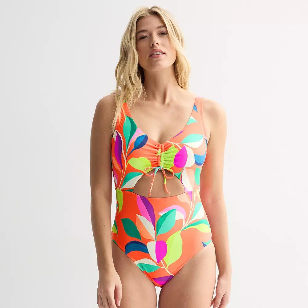 Women's Freshwater Keyhole Shirred Front One-Piece Swimsuit, Size: XL, Free Spirit Product Image