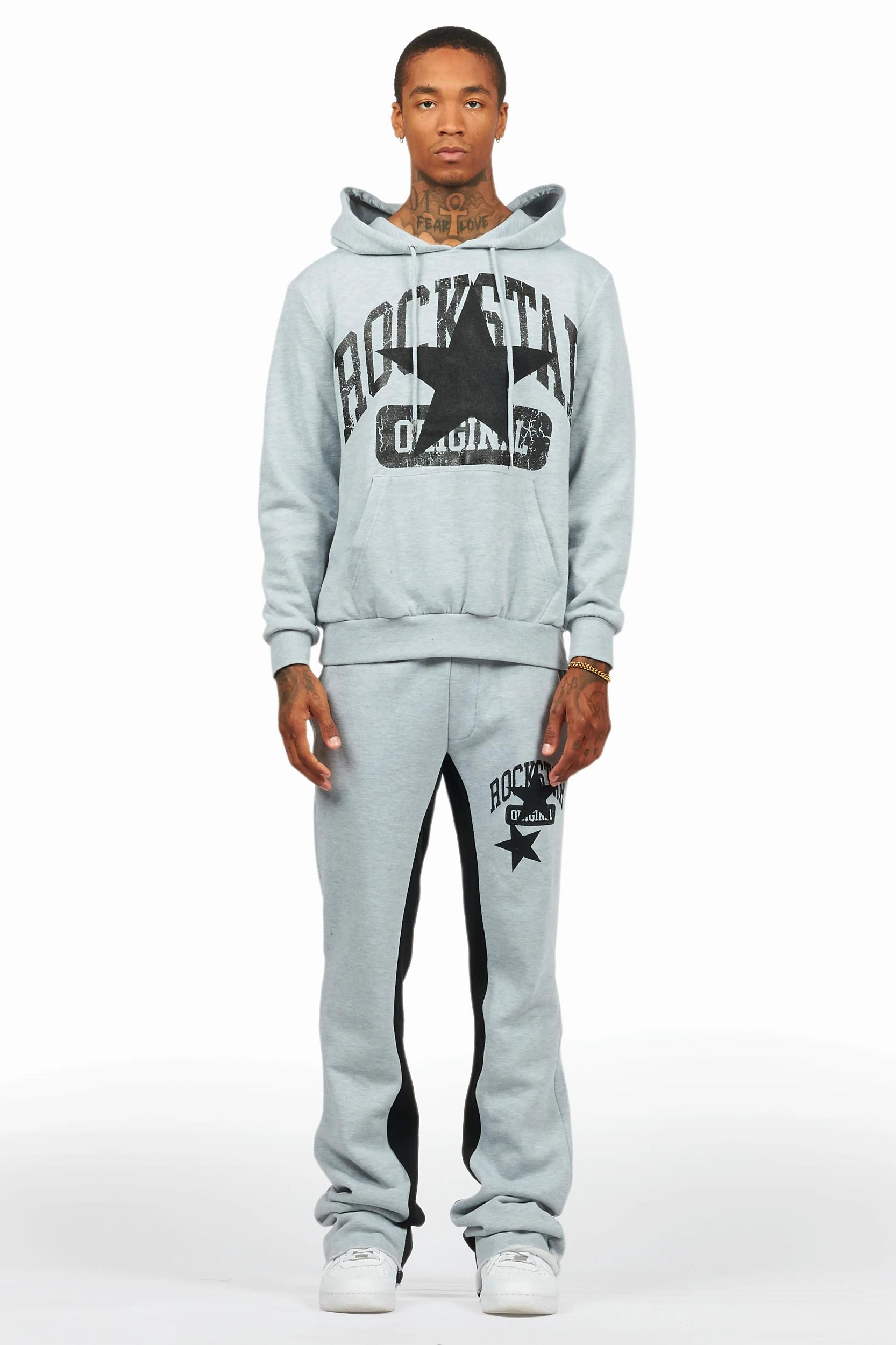 Mallor Heather Grey Baggy Stacked Hoodie Track Set Male Product Image