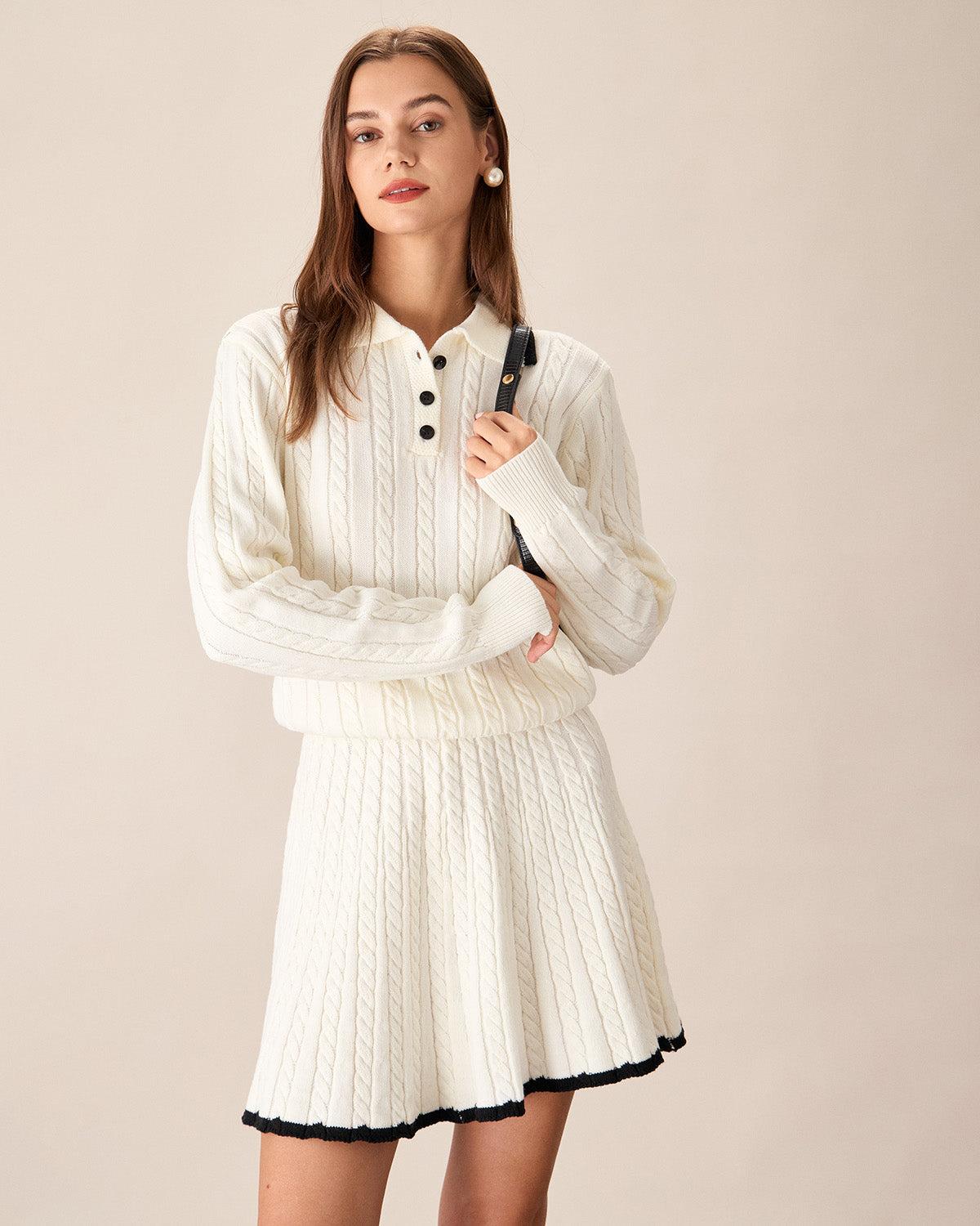 White Contrasting Knitted Mini Skirt Product Image
