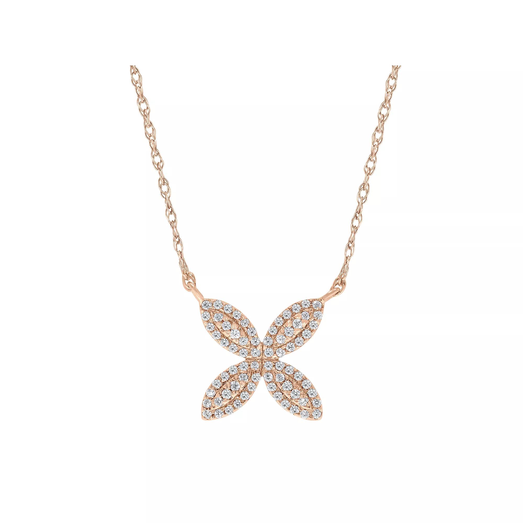 Sterling Silver 1/5 Carat T.W. Diamond Flower Necklace, Women's, Size: 18", Pink Tone Product Image