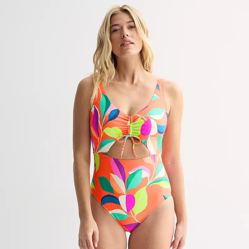Women's Freshwater Keyhole Shirred Front One-Piece Swimsuit, Size: XL, Free Spirit Product Image