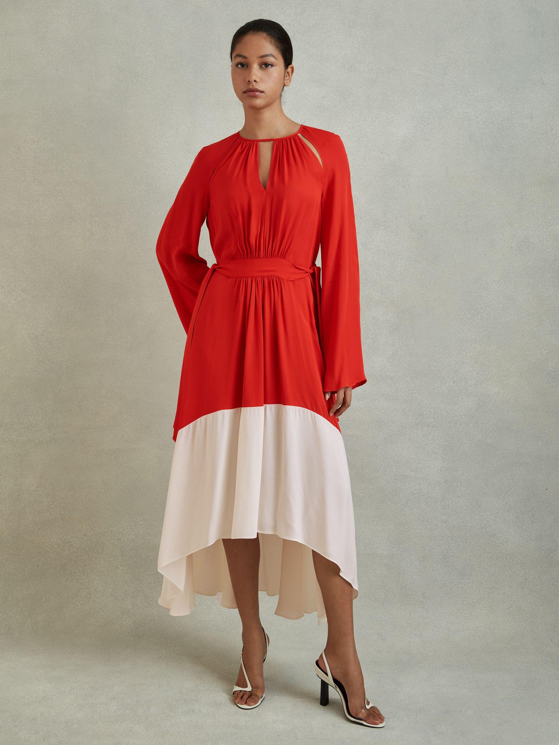 Colourblock Fit-and-Flare Midi Dress in Red/Cream Product Image