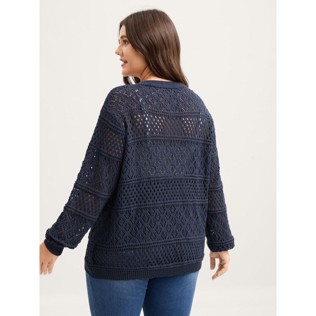Plus Size Textured Cut-Out Arc Hem Lightweight Cardigan Indigo Women Leisure Loose Long Sleeve Casual Cardigans BloomChic 26/4X Product Image