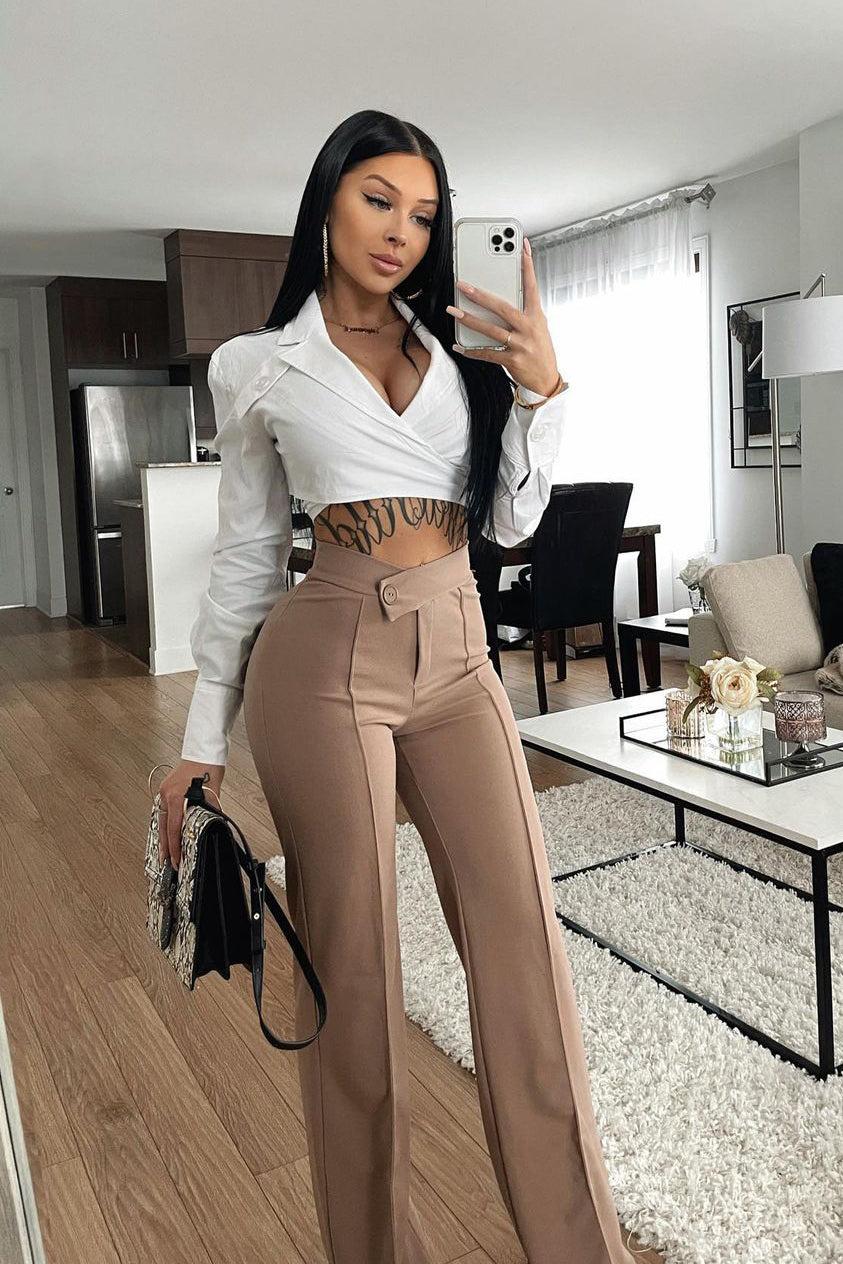 Call It Even Wide Leg Dress Pants - Taupe Product Image