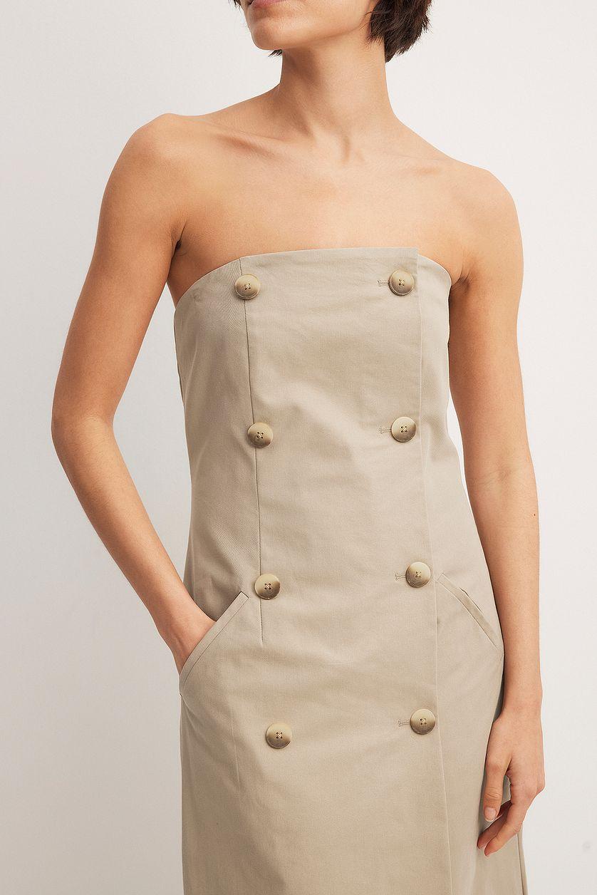 Gabardine Strapless Buttoned Maxi Dress Product Image