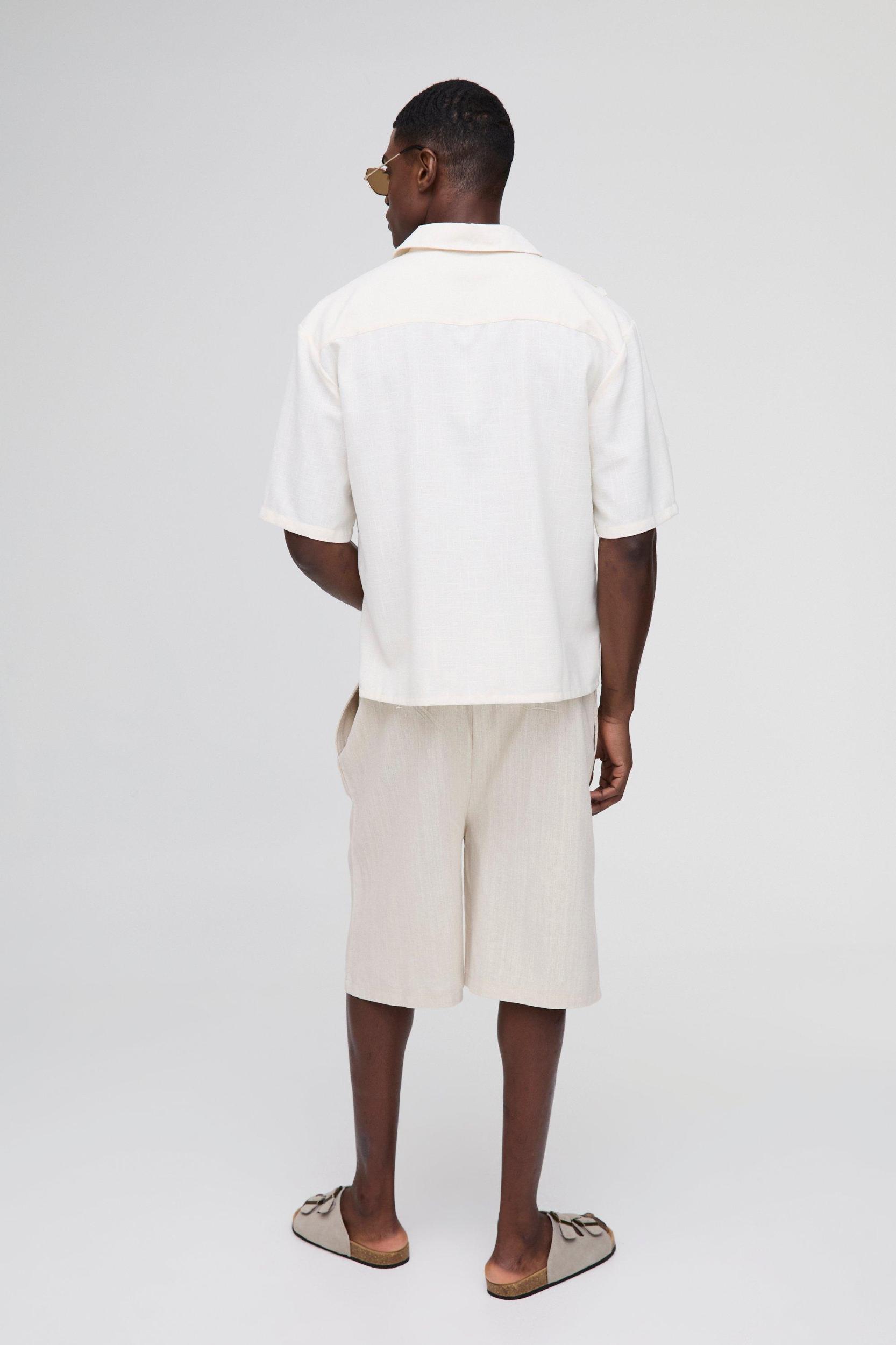 Oversized Half Sleeve Linen Blend Shirt | boohooMAN USA Product Image