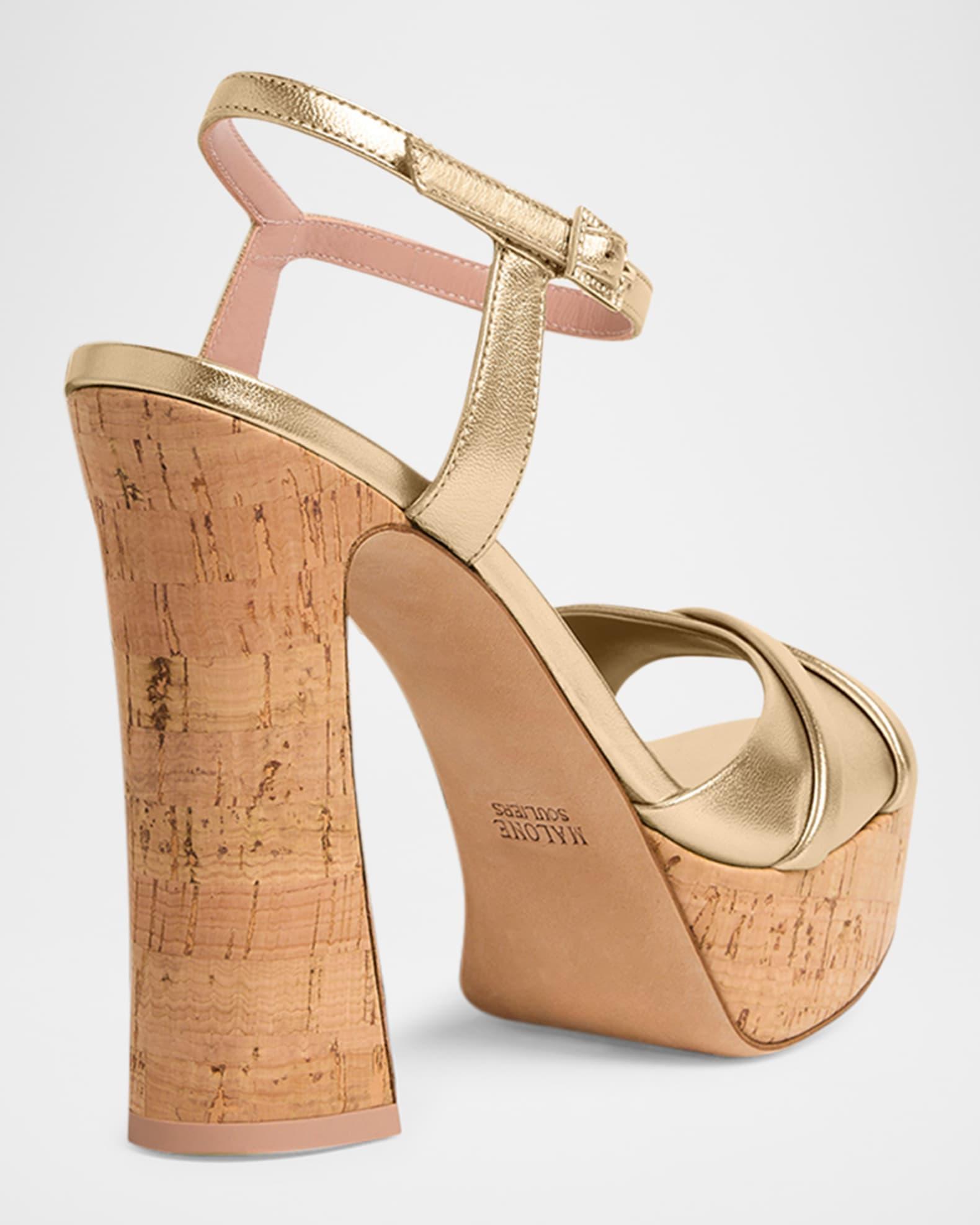 Metallic Leather Crisscross Cork Platform Sandals Product Image