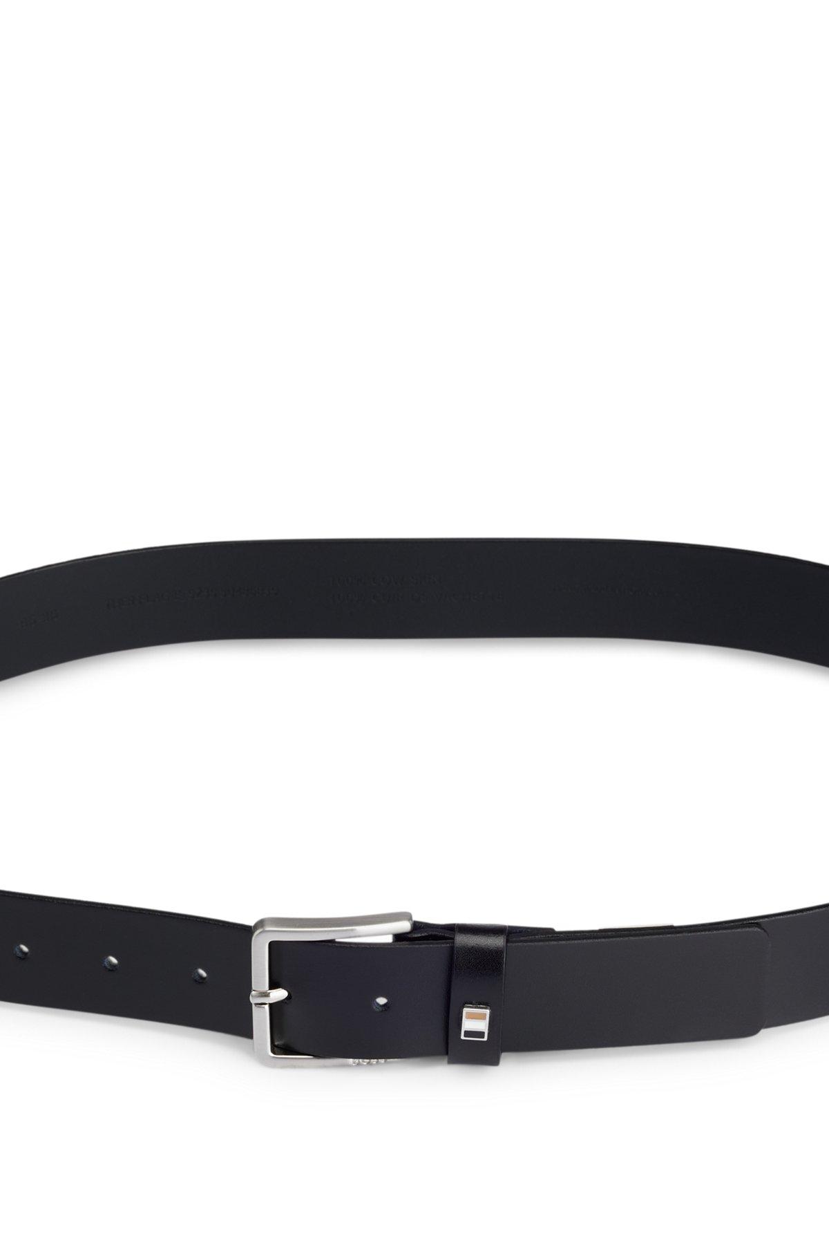 BOSS - Italian-leather belt with signature-stripe keeper trim - Black Product Image