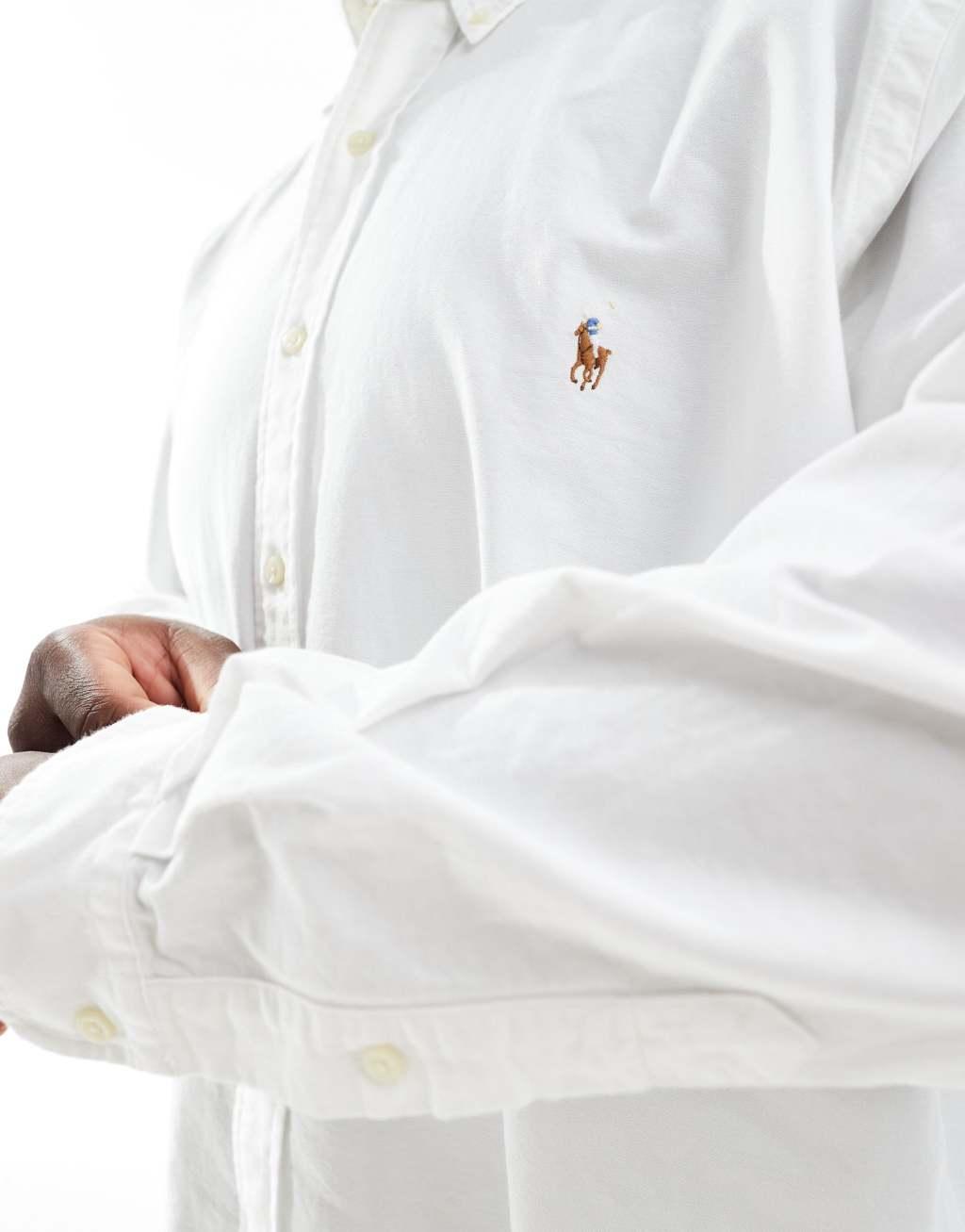 Polo Ralph Lauren Big & Tall icon logo oxford shirt in blue Product Image