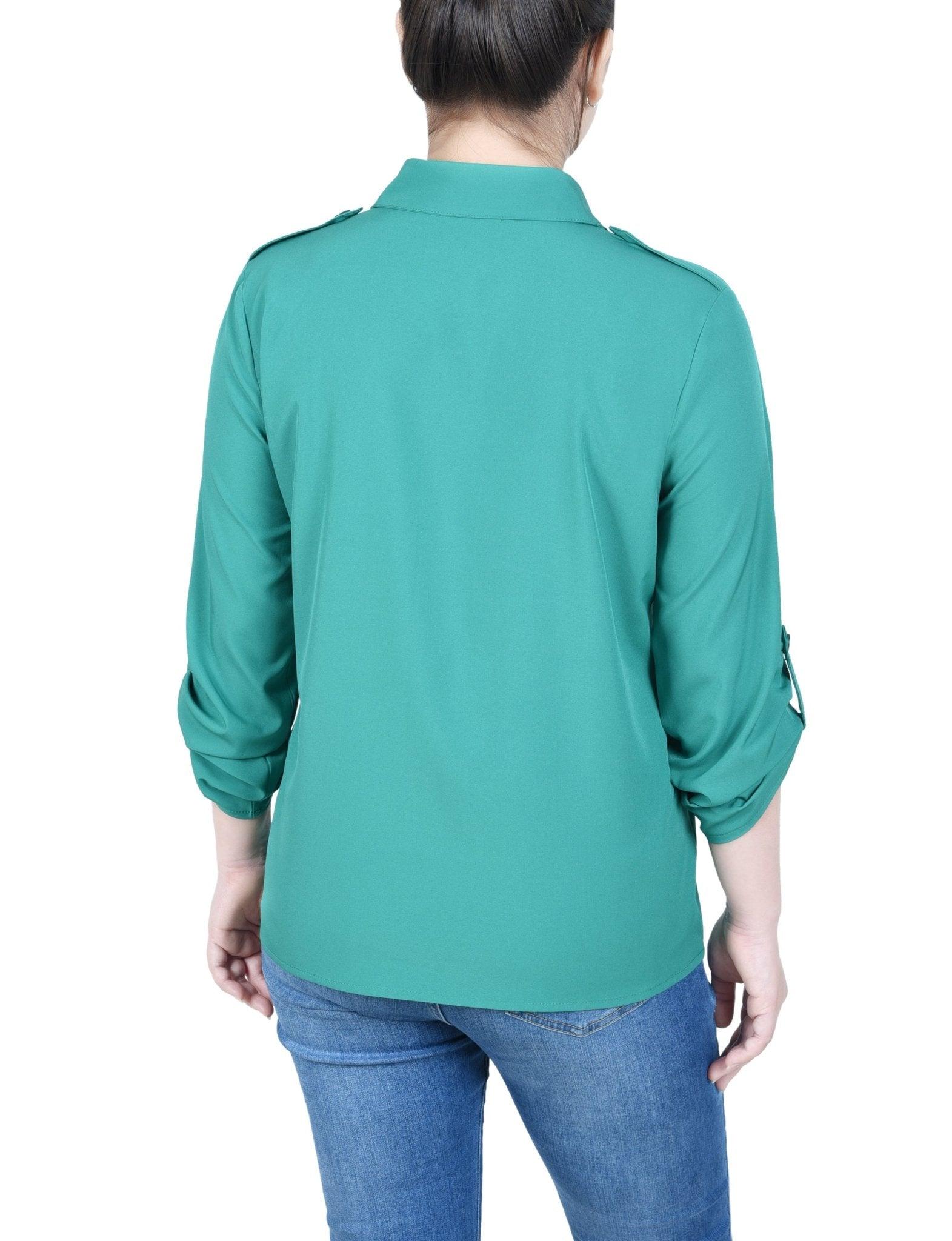 3/4 Length Sleeve Roll Tab Blouse - Petite Product Image