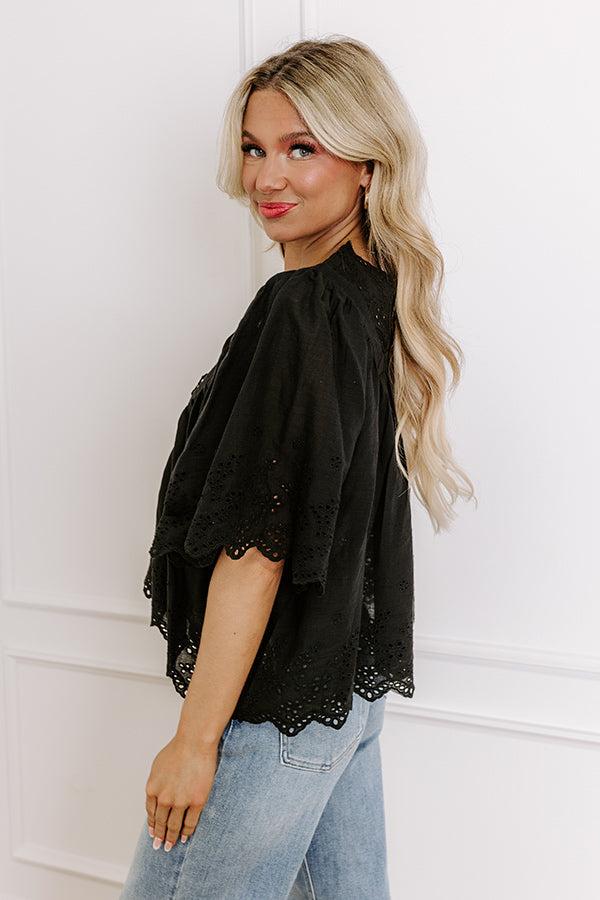 Sun-kissed Serenade Eyelet Top in Black Product Image