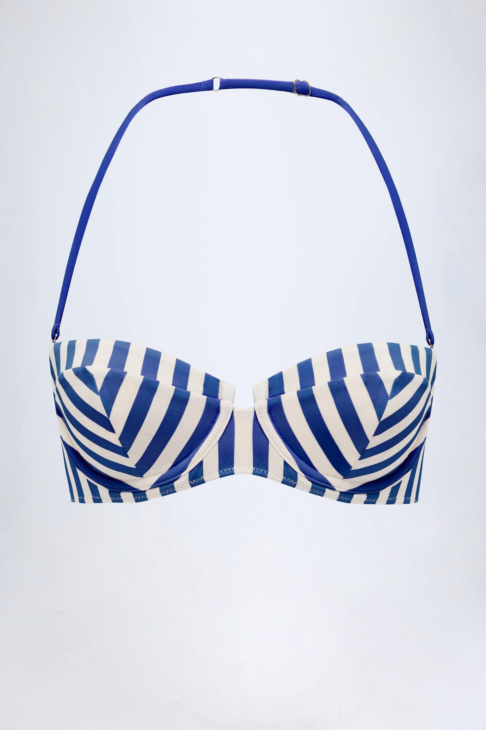 Underwired Halterneck Balconette Bikini Top in Marine Blue Stripe Product Image