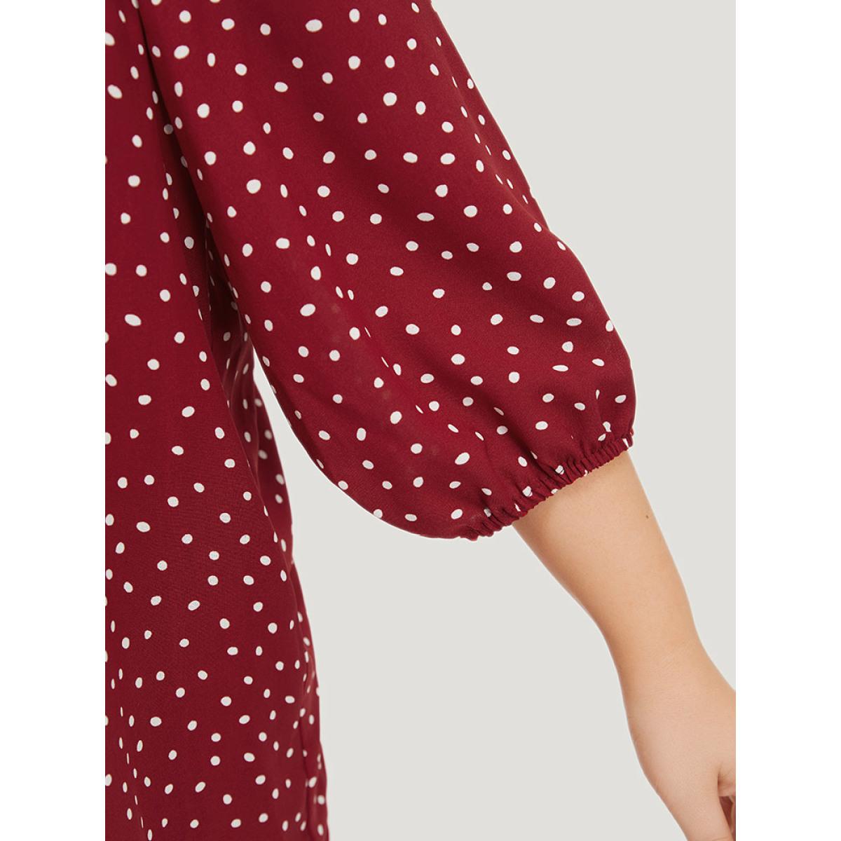 Plus Size Scarlet Polka Dot Notched Plicated Detail Lantern Sleeve Blouse Women Elegant Elbow-length sleeve Notched collar Dailywear Blouses BloomChic 18-20/2X Product Image