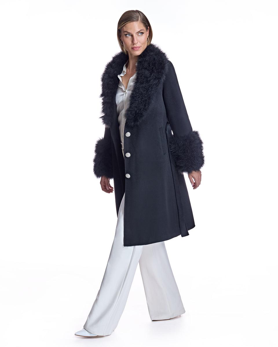 Belted Wool Coat with Cashmere Goat Trim Product Image