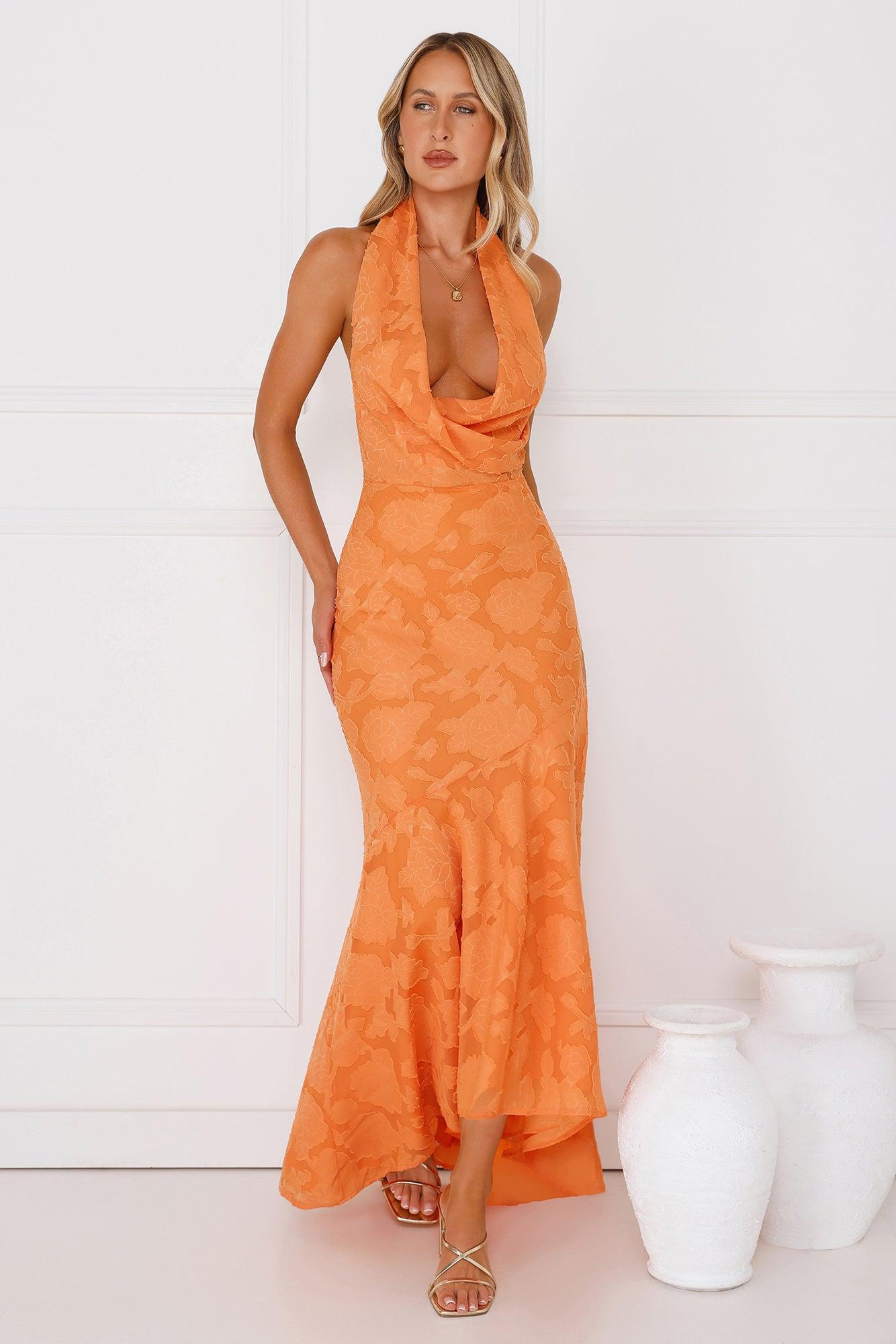 Garden Gems Halter Maxi Dress Orange Product Image