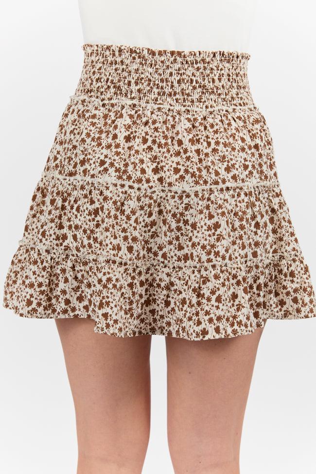 Through The Garden Ivory and Brown Floral Mini Skort FINAL SALE Product Image