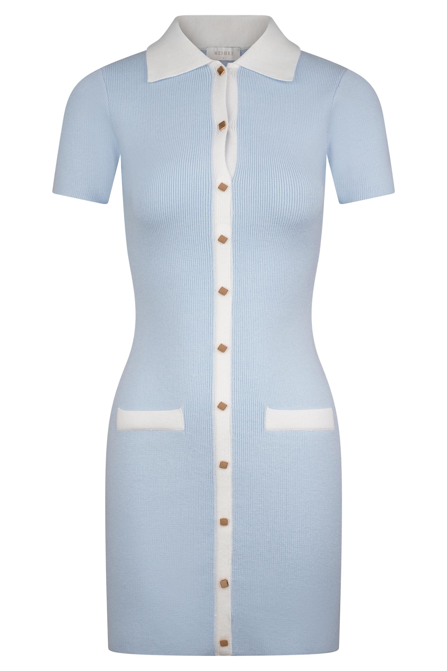 Seema Contrast Mini Dress - Light Blue/White Product Image