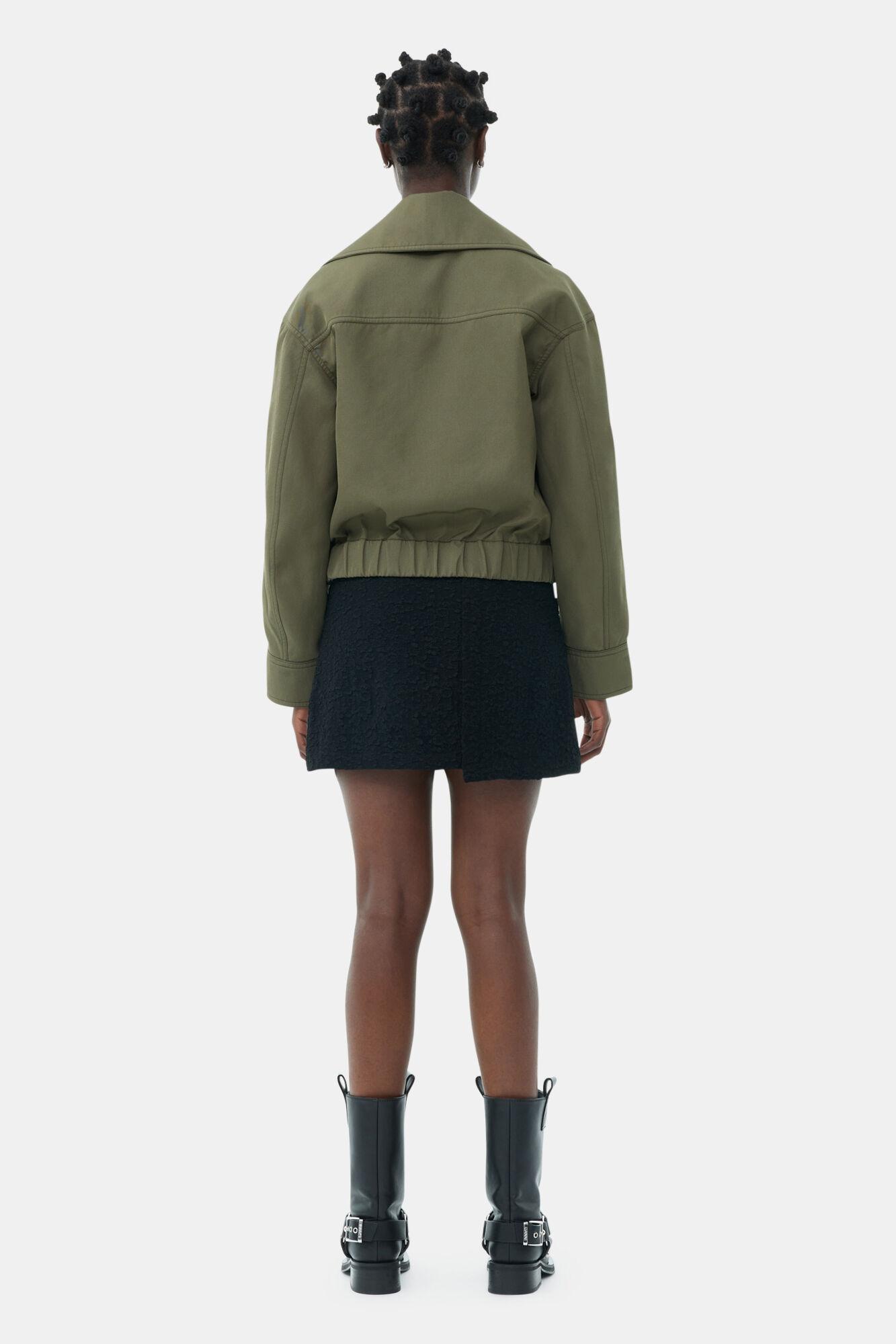 Green Heavy Twill Wide Collar Short Jacket Product Image