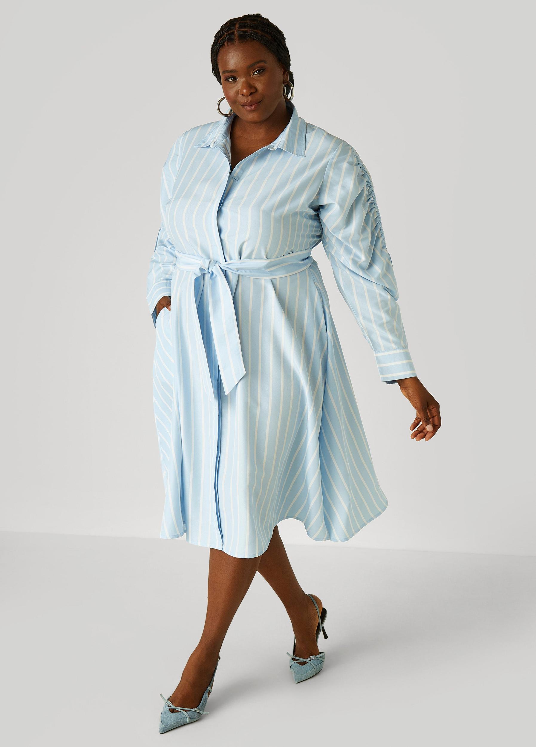 Striped Drawstring Midi Shirtdress Product Image