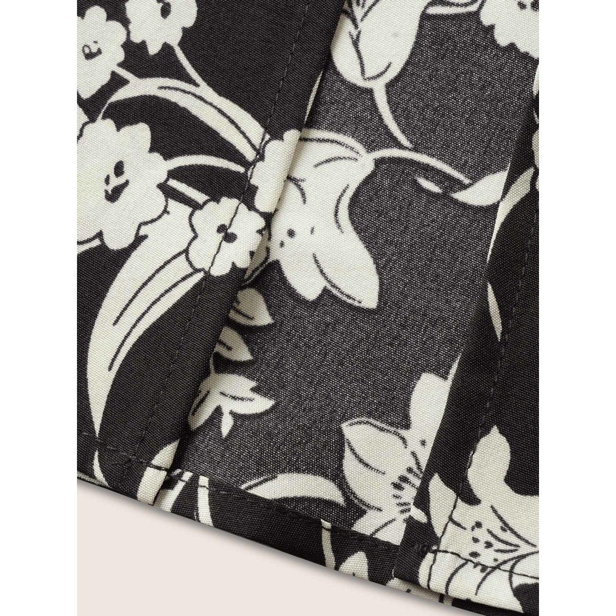 Plus Size One Shoulder Neck Floral Shirred Slit Hem Dress BlackFlower Women Elegant Slit One-shoulder neck Short sleeve Curvy Midi Dress BloomChic 12/L Product Image