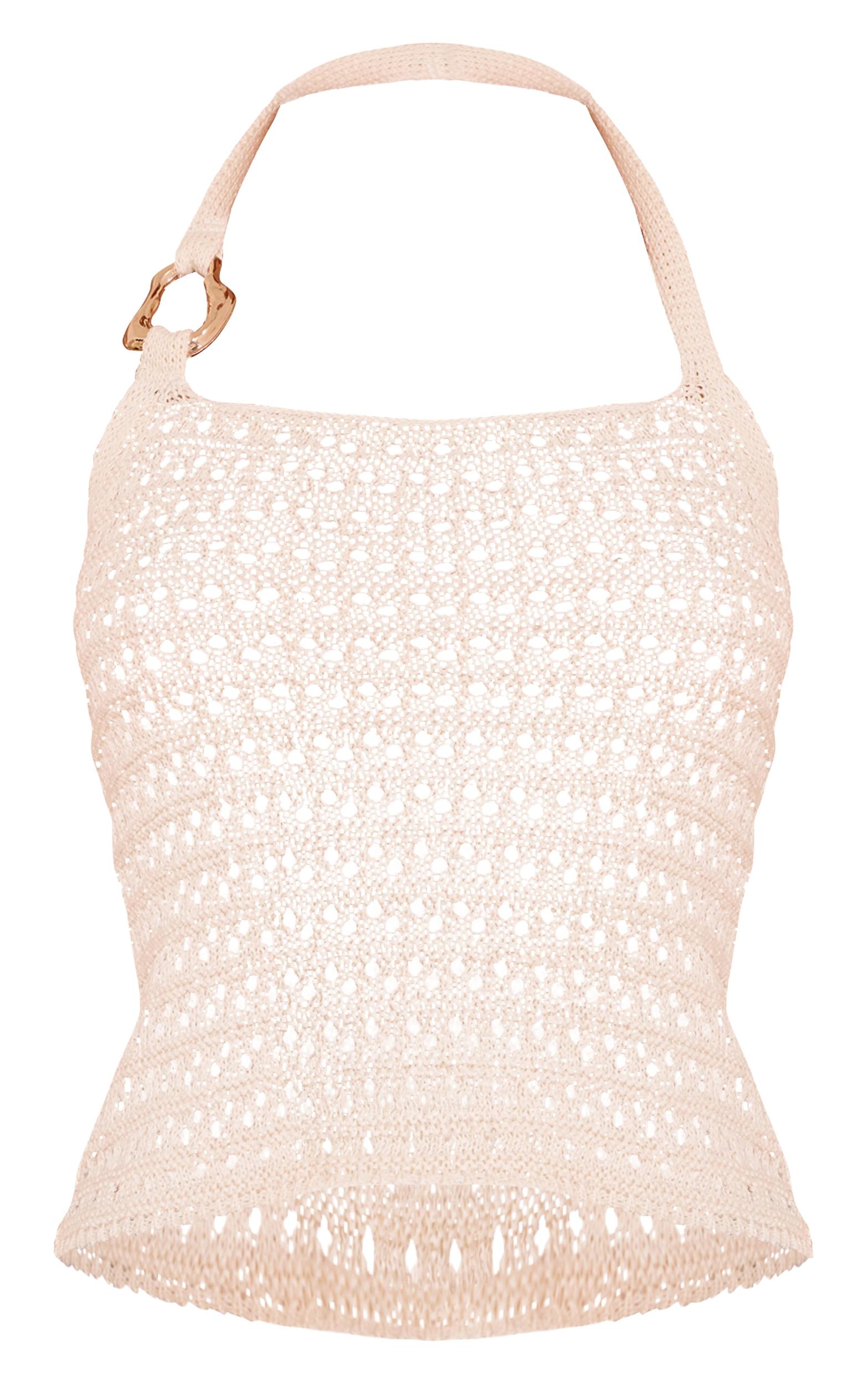 Cream Crochet Trim Detail Halter Top Product Image