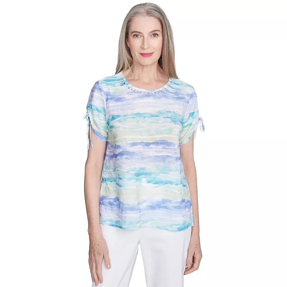 Petite Alfred Dunner Tied Short Sleeve Watercolor Top, Women's,  Product Image