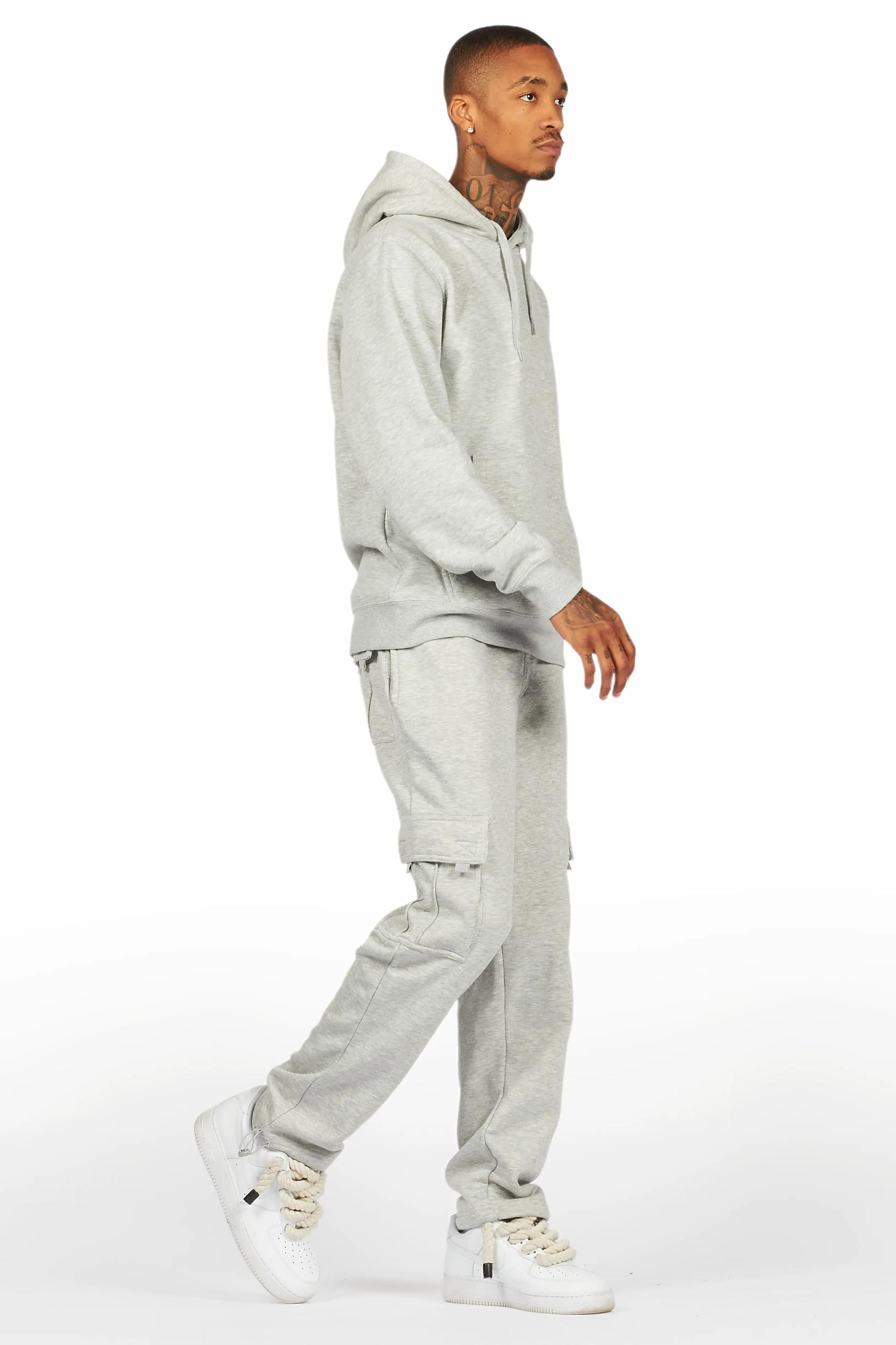 Basic Heather Grey Hoodie/Cargo Sweat Pant Set Male Product Image