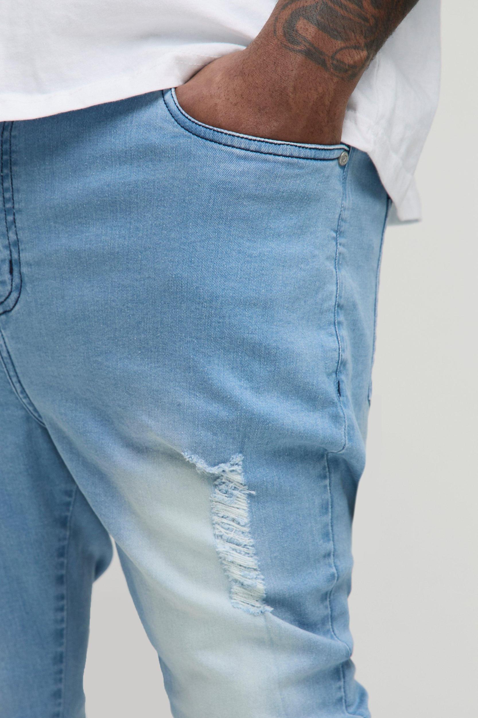 Plus Ripped Zip Hem Super Skinny Jeans | boohooMAN USA Product Image