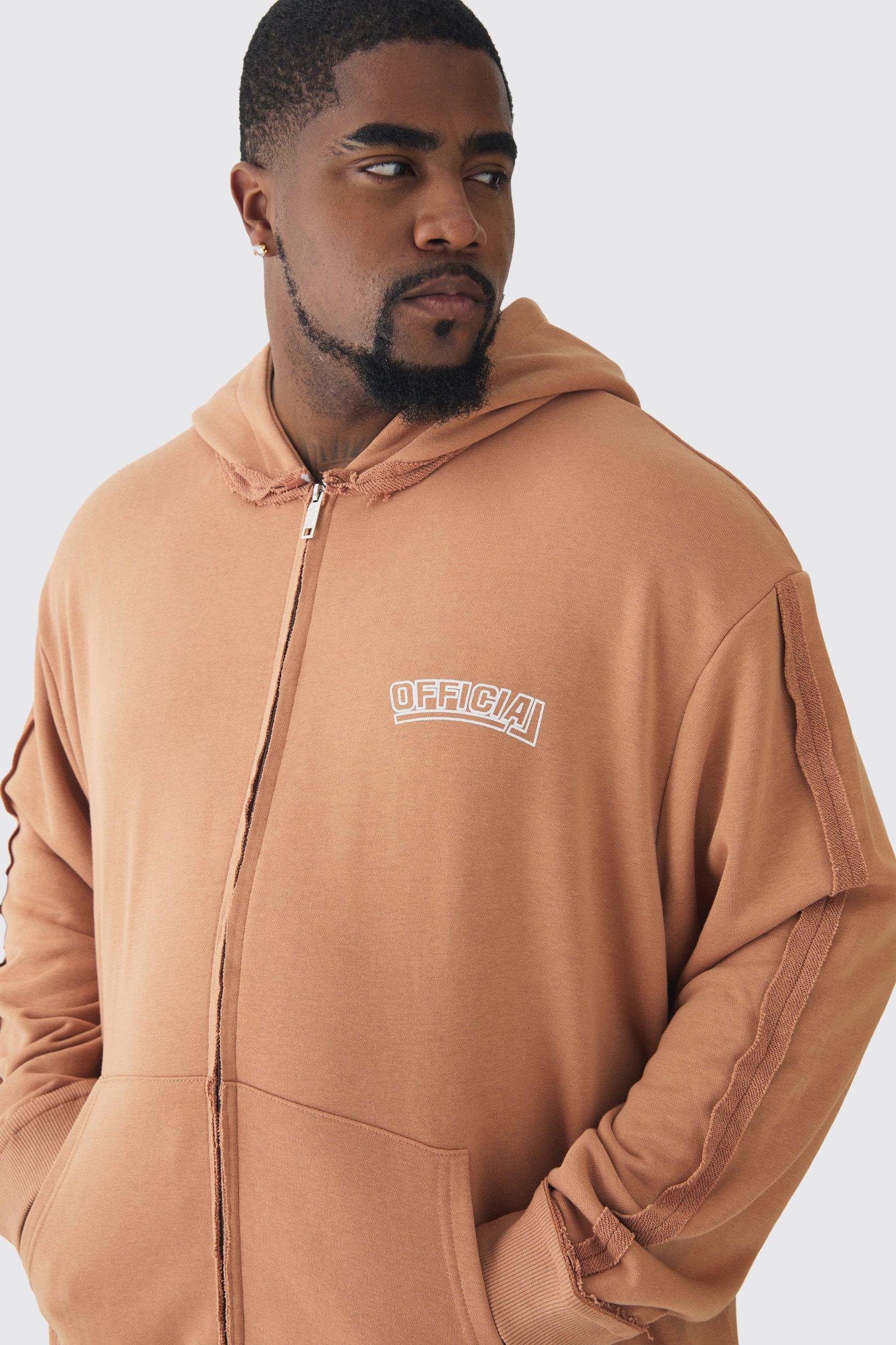 Plus Oversized Zip Applique Raw Seam & Wide Fit Sweatpants Tracksuit | boohooMAN USA Product Image