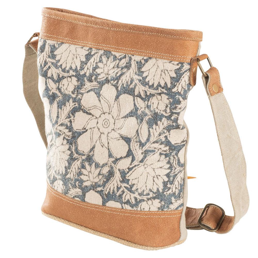 Blue Canvas w/ Flowers Crossbody Handbag Product Image