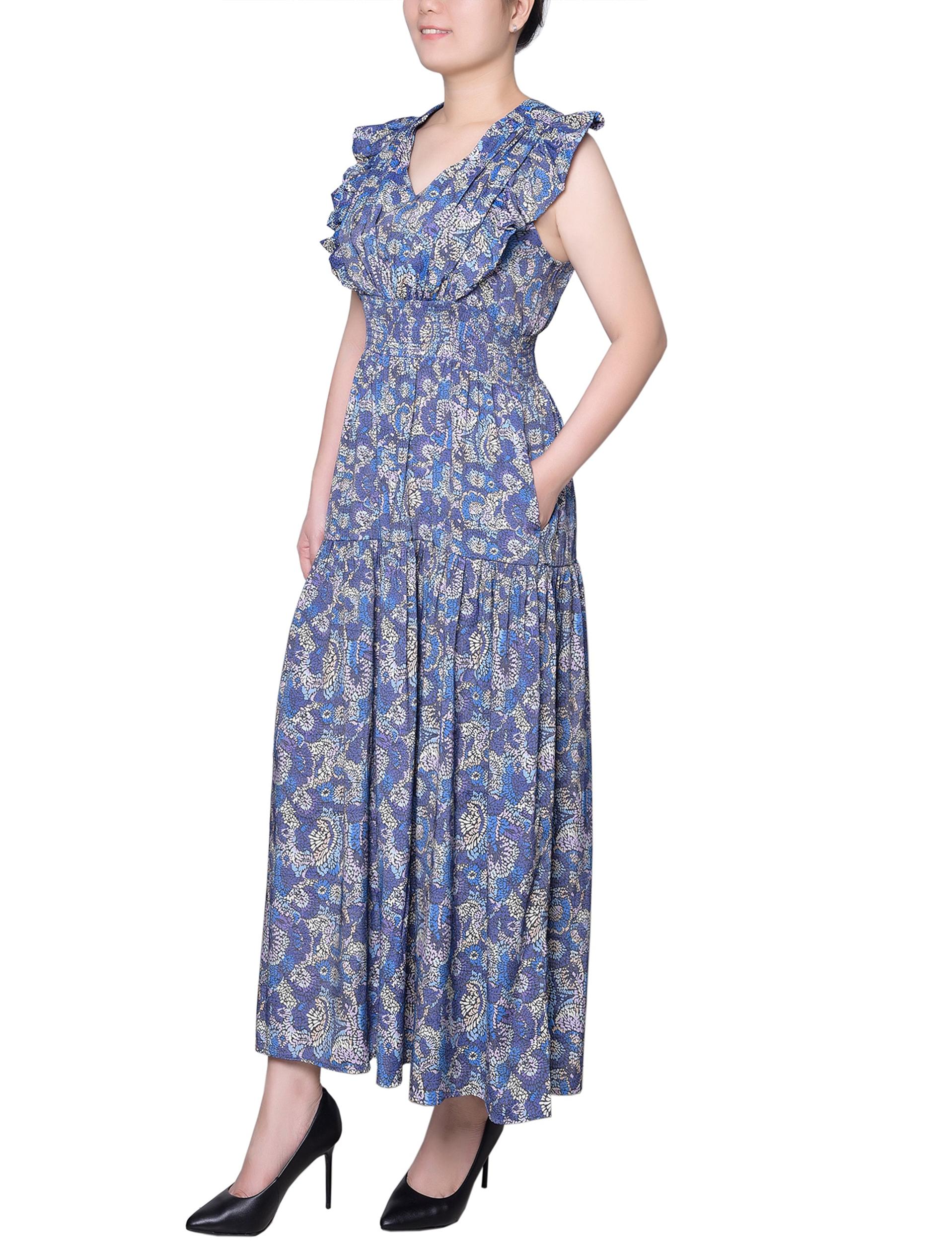 Blue Flutter Sleeve Midi Dress - Petite Product Image