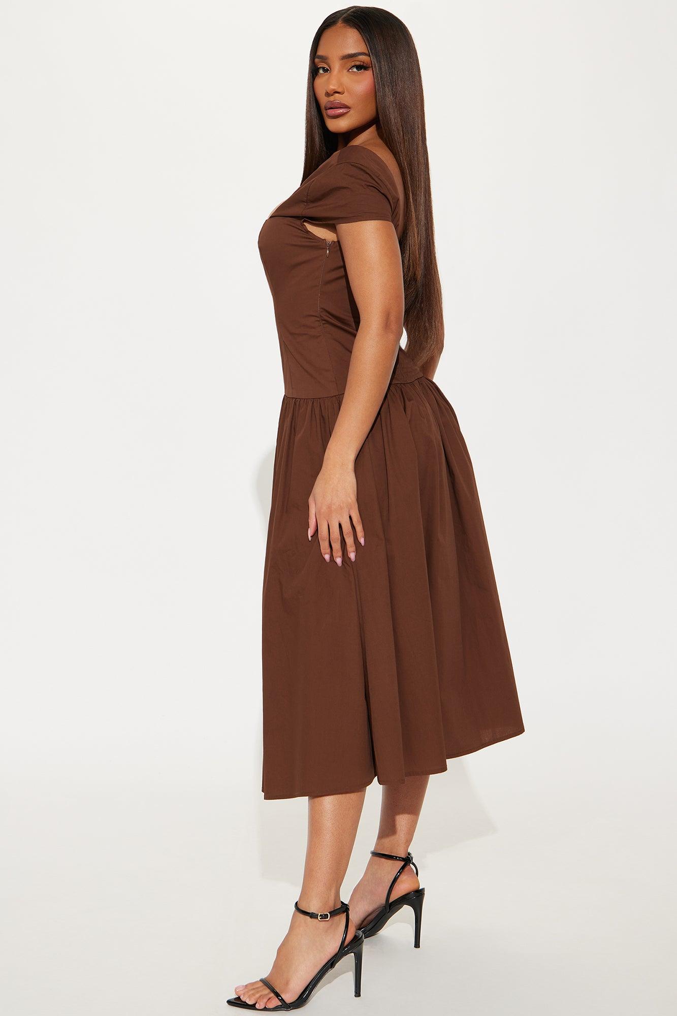 Roma Drop Waist Midi Dress - Chocolate Product Image