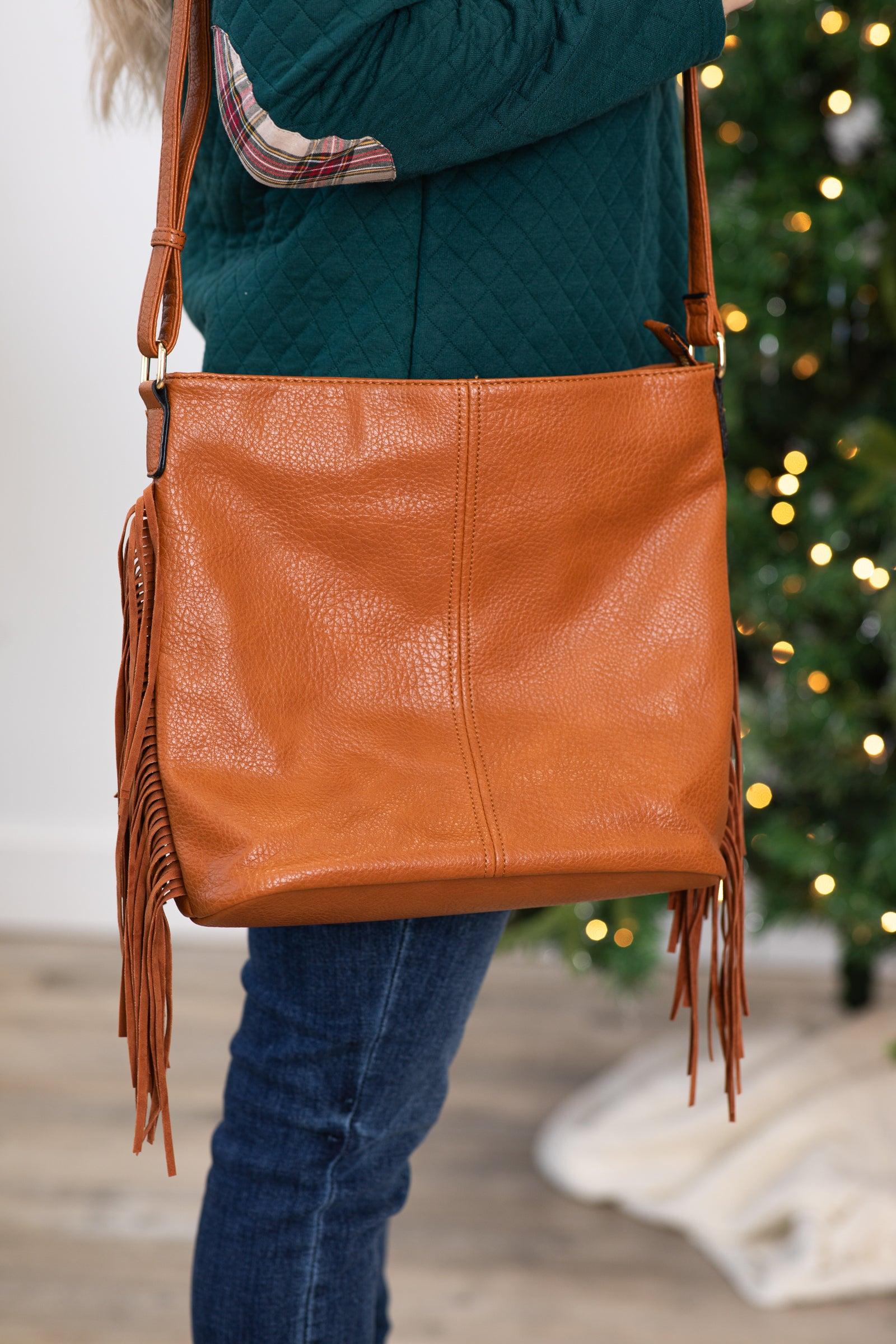 Cognac Fringe Trim Handbag Product Image