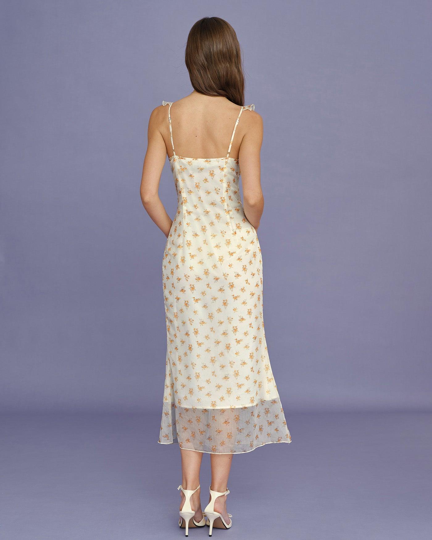 Apricot Floral Ruffle Slip Maxi Dress Product Image