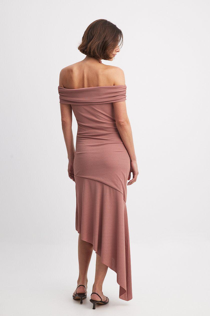 Off Shoulder Flounce Midi Dress Product Image