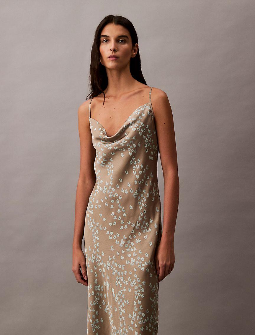 Printed Floral Textured Midi Dress Product Image