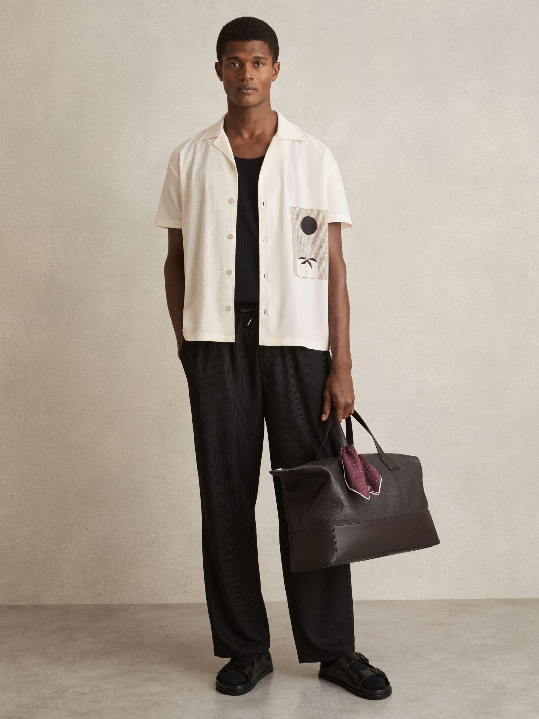 Graphic Print Cuban-Collar Shirt in White Product Image