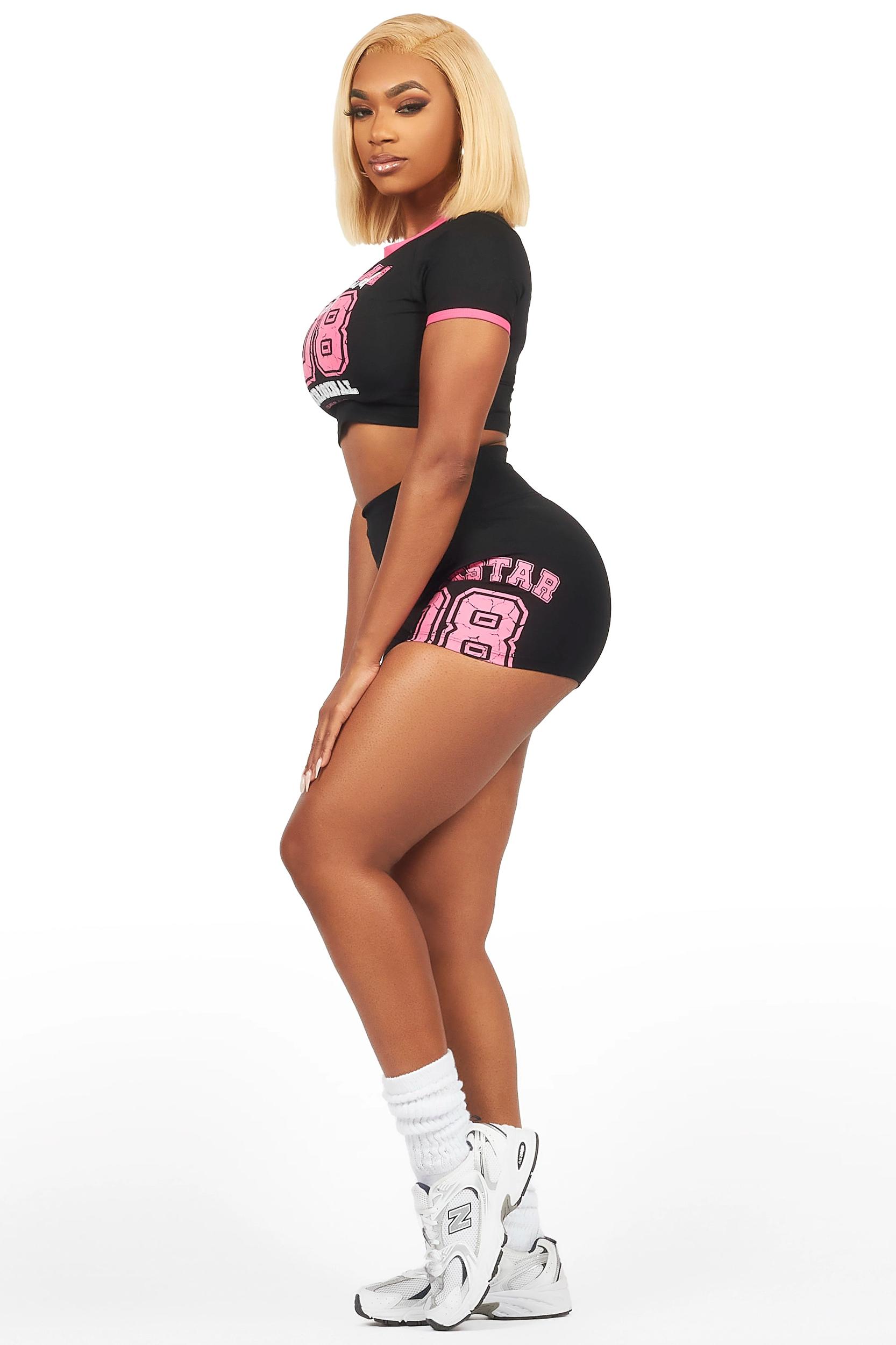 Novena Black Crop Bike Short Set Female Product Image