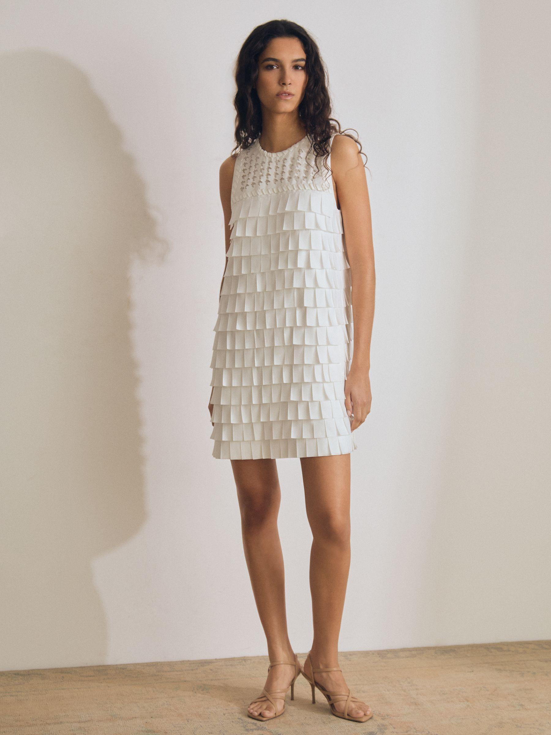 Atelier Layered Fringe Mini Dress in White Product Image