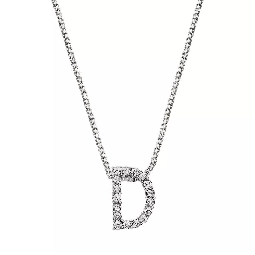Brilliance Silver Plated Crystal Initial Pendant, Womens Silver Tone T Product Image